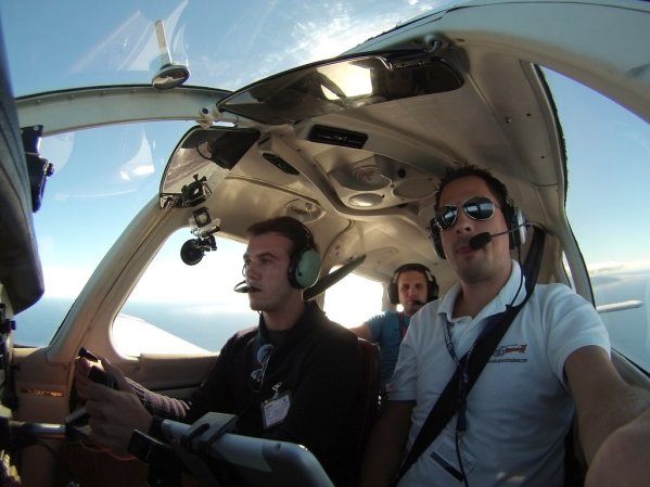 Our flight back, Oliver at controls