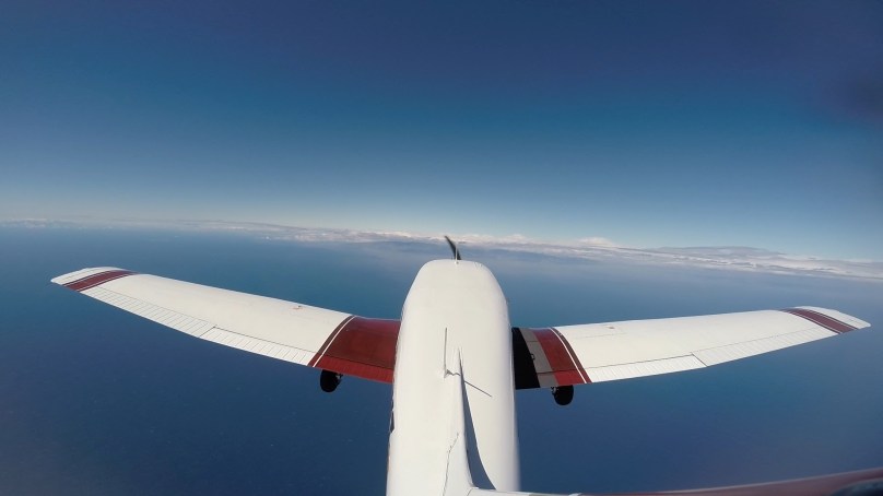 Cruising over the ocean at 9,500"