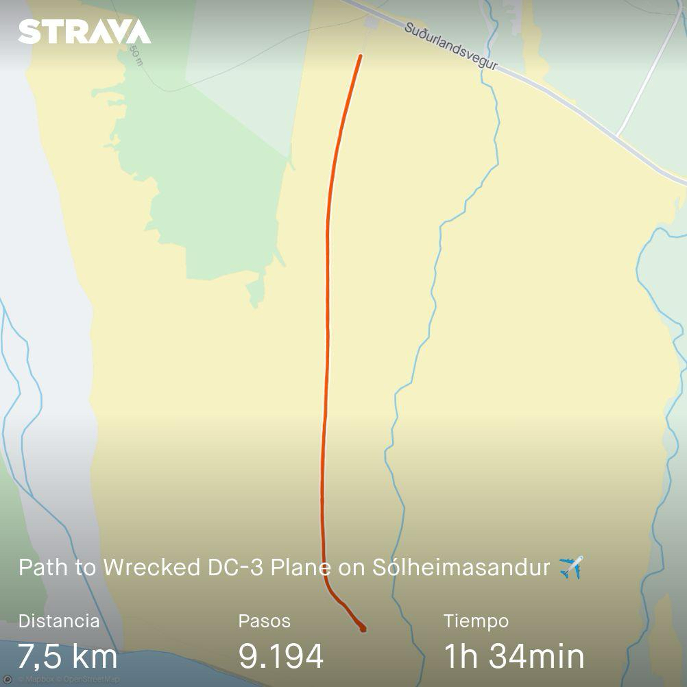 Path to the DC3-Wreckage at Sólheimasandur via Strava